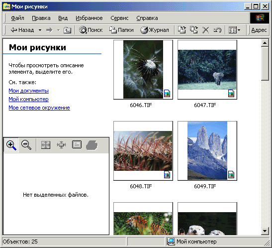 Иллюстрированный самоучитель по Microsoft Windows 2000 › Пользовательский интерфейс › Папка Мои документы (My Documents). Вложенная папка Мои рисунки (My Pictures).