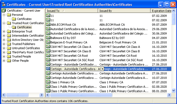 Иллюстрированный самоучитель по Microsoft Windows 2003 › Средства безопасности Windows Server 2003 › Хранилища сертификатов