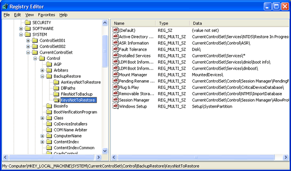 Иллюстрированный самоучитель по Microsoft Windows 2003 › Работа с системным реестром › Пример 3. Конфигурирование программы Backup путем редактирования реестра.