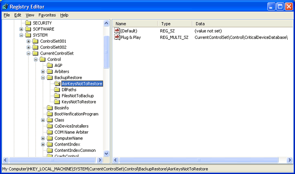 Иллюстрированный самоучитель по Microsoft Windows 2003 › Работа с системным реестром › Пример 3. Конфигурирование программы Backup путем редактирования реестра.