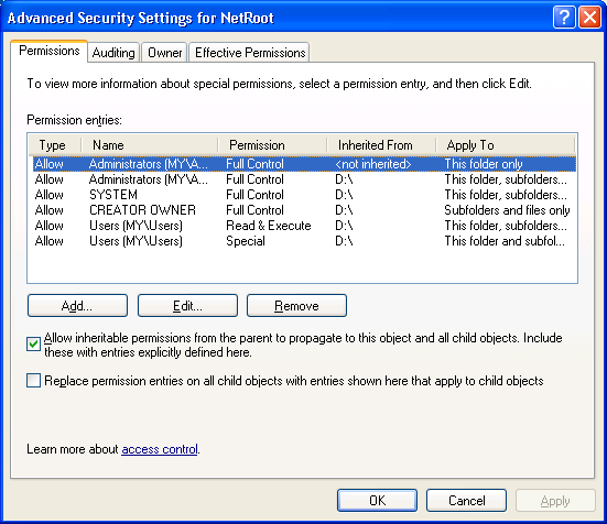 Иллюстрированный самоучитель по Microsoft Windows 2003 › Файловые системы, диски и тома › Назначение разрешений для папок