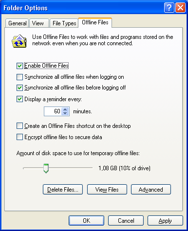 Иллюстрированный самоучитель по Microsoft Windows 2003 › Работа с дисковыми ресурсами › Настройка компьютера для работы с автономными папками