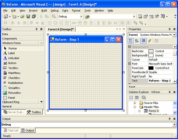 Иллюстрированный самоучитель по Architecture .NET › Создание графических пользовательских интерфейсов › Окно конструктора (Design window) и окно кода (Code window)