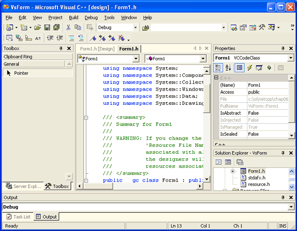 Иллюстрированный самоучитель по Architecture .NET › Создание графических пользовательских интерфейсов › Окно конструктора (Design window) и окно кода (Code window)