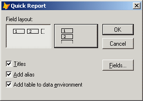 Иллюстрированный самоучитель по Visual FoxPro 8 › Cоздание отчета с помощью конструктора отчетов › Использование команды Quick Report для размещения полей