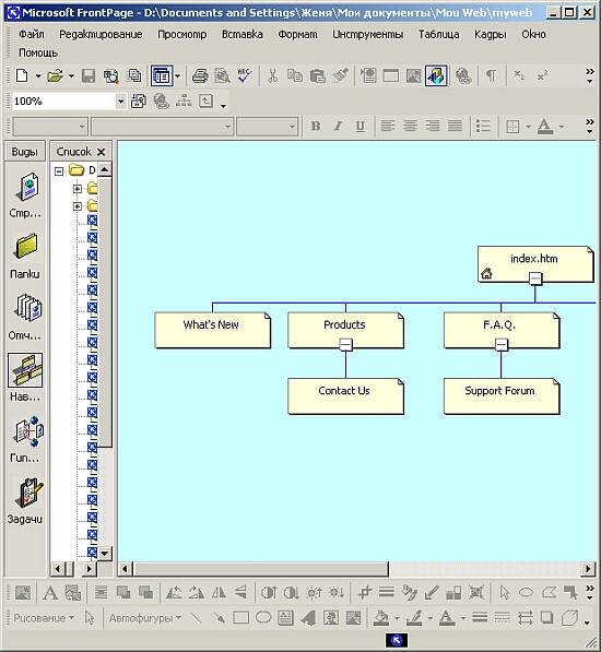 Иллюстрированный самоучитель по Microsoft FrontPage 2002 › Создание текстовых и графических гиперссылок › Режим переходов Web-узла