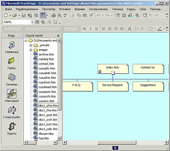 Иллюстрированный самоучитель по Microsoft FrontPage 2002 › Программа FrontPage › Режим Переходы