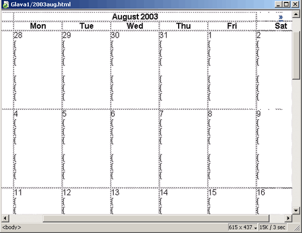 Иллюстрированный самоучитель по Web-разработке на Macromedia Studio MX › Планирование узла › Использование расширения Calendar пакета Dreamweaver