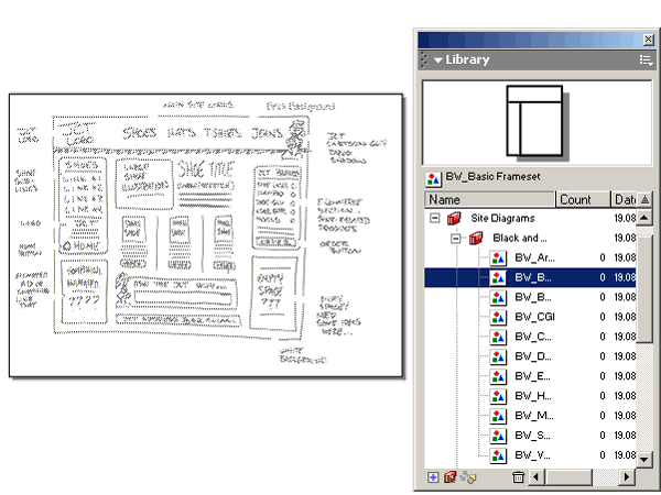 Иллюстрированный самоучитель по Web-разработке на Macromedia Studio MX › Каркасная модель узла › Каркасные модели и Freehand
