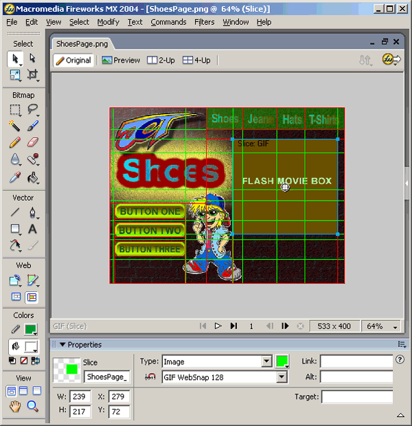 Иллюстрированный самоучитель по Web-разработке на Macromedia Studio MX › Создание Web-страниц с помощью Flash › Установка сцены для Flash MX