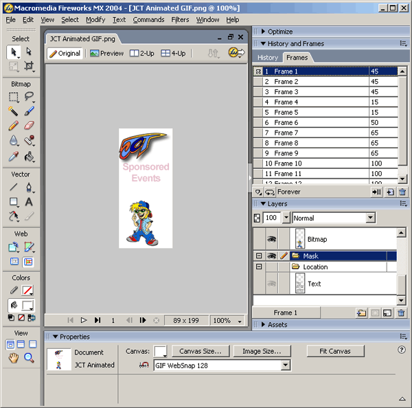 Иллюстрированный самоучитель по Web-разработке на Macromedia Studio MX › Создание анимации для Web-узла JCT › Создание анимированного GIF-рисунка для страниц товаров