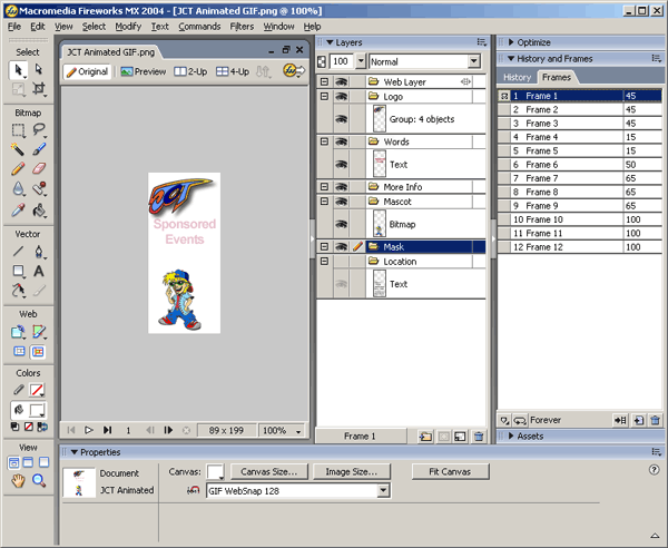 Иллюстрированный самоучитель по Web-разработке на Macromedia Studio MX › Создание анимации для Web-узла JCT › Создание анимированного GIF-рисунка для страниц товаров